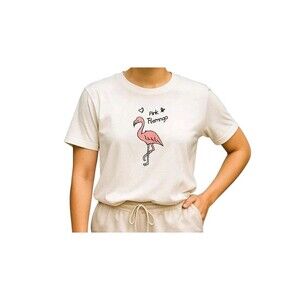 Flamingo Top Size Large White Short Sleeve Lightweight. New